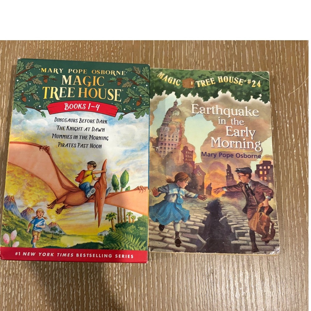 Magic Tree House Lot 5 Books 1-4 Box Set + #24 Earthquake Early Morning Osborne